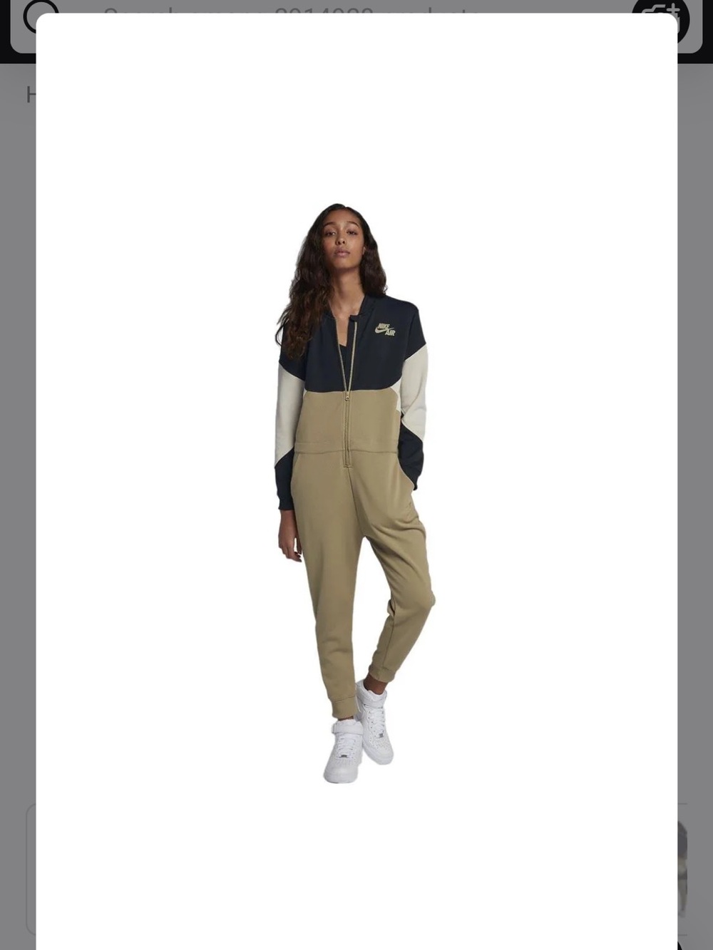 Nike Colorblock Zip-Front Jumpsuit in Olive, Black & Cream